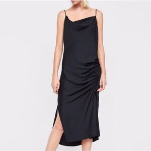 Zara Black Satin Sleeveless Midi Slip Dress